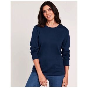 BLAIR Navy Blue Fleece Pocket Pullover Sweatshirt Top NWT